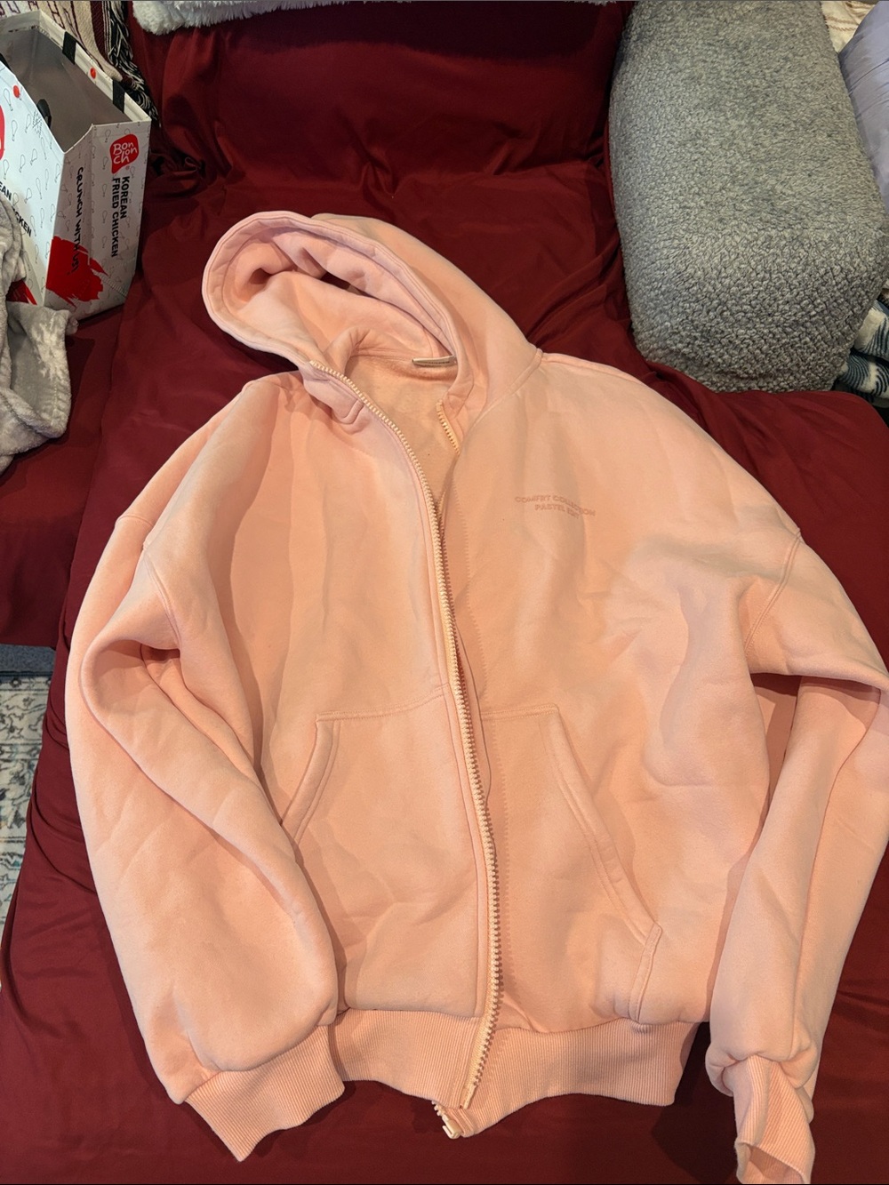 Zip-Front Cozy Teddy Hoodie Jacket in Light Peach